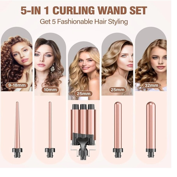 Other - 5-in-1 Curling Wand Set - Rose Gold